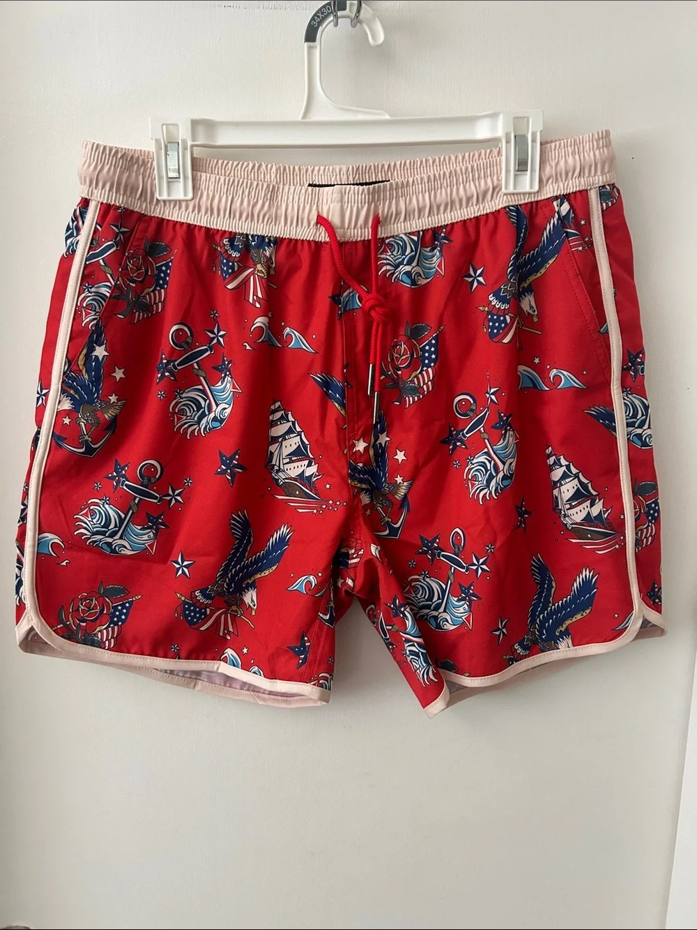 Men's Maamgic Red Nautical Print Swim Trunks